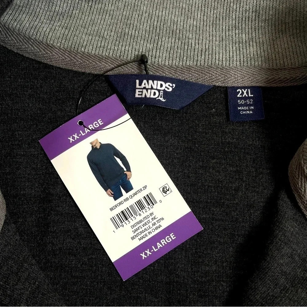 NWT LANDS’ END Charcoal Gray Bedford Rib Quarter Zip Pullover - Size 2XL NWT - Picture 3 of 5